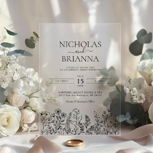 Invitations En Acrylique Simple Mariage Bohème Fleur Champêtre Moderne