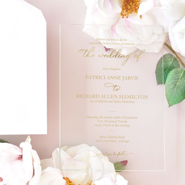 Invitations En Acrylique Simple Mariage Calligraphie Élégante (Créateur téléchargé)