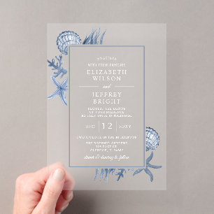 Invitations En Acrylique Simple mariage de plage aux coquillages sablonneux