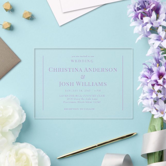Invitations En Acrylique Simple Mariage Lavande  (Insitu (Mariage))