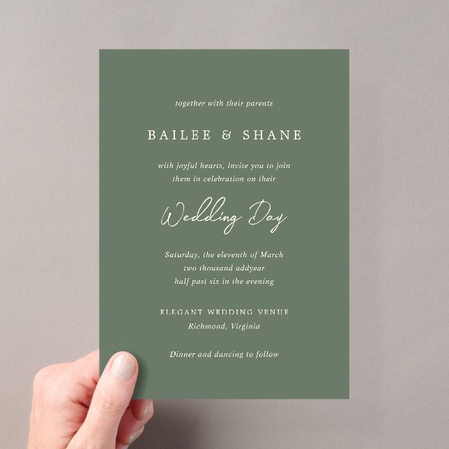 Invitations En Acrylique Simple mariage moderne vert olive (In situ (ordinateur de poche))
