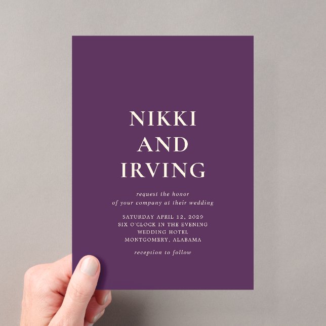 Invitations En Acrylique Simple Mariage Moderne Violet Gras (In situ (ordinateur de poche))