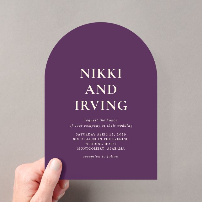 Invitations En Acrylique Simple Mariage Moderne Violet Gras (In situ (ordinateur de poche))