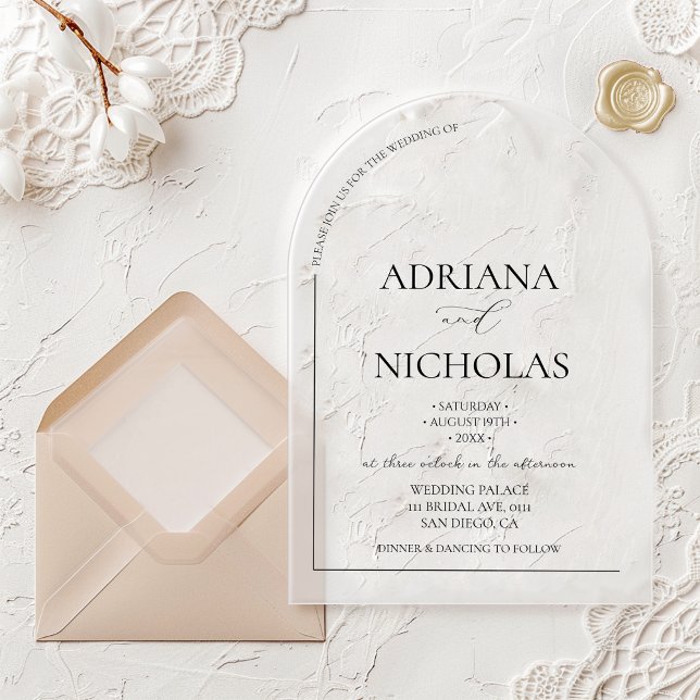 Invitations En Acrylique Simple Mariage Noir & Blanc (Créateur téléchargé)