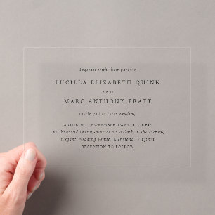 Invitations En Acrylique Simple mariage noir et blanc intemporel