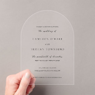 Invitations En Acrylique Simple Mariage Noir et Blanc Propre Enregistrer la