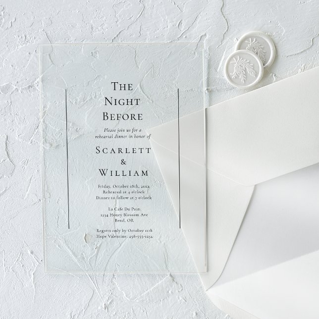 Invitations En Acrylique Simple Mariage traditionnel La nuit avant (Créateur téléchargé)