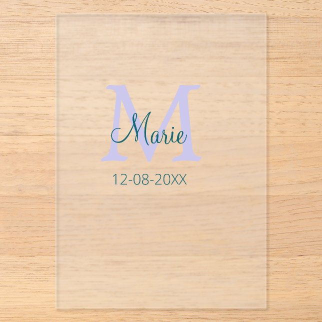 Invitations En Acrylique simple minimal ajouter nom monogramme violet vert  (Recto)