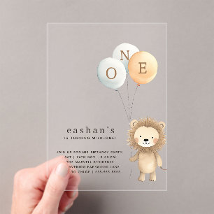 Invitations En Acrylique Simple minimaliste mignon petit lion 1er anniversa