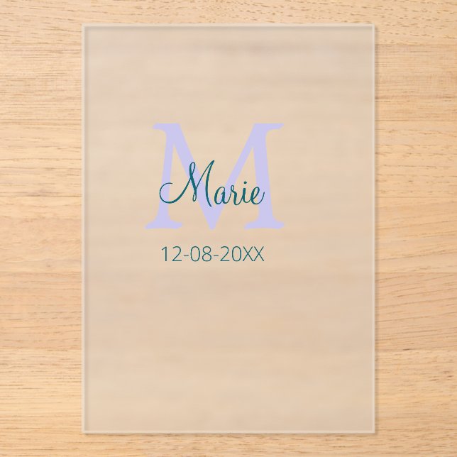 Invitations En Acrylique simple minimum ajouter nom monogramme violet vert  (Recto)