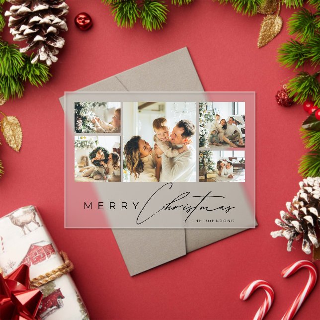 Invitations En Acrylique Simple Modern Script Photo Collage Christmas Card (Insitu (vacances))