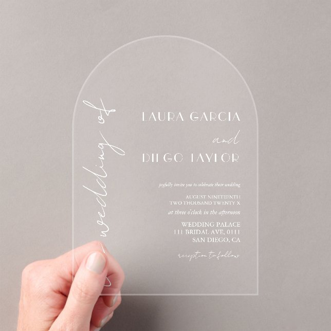 Invitations En Acrylique Simple Moderne Mariage Blanc (In situ (ordinateur de poche))