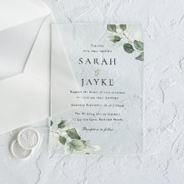 Invitations En Acrylique Simple Moderne Mariage Minimaliste Feuille Verte