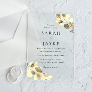 Invitations En Acrylique Simple Moderne Minimaliste Mariage Feuille D'or
