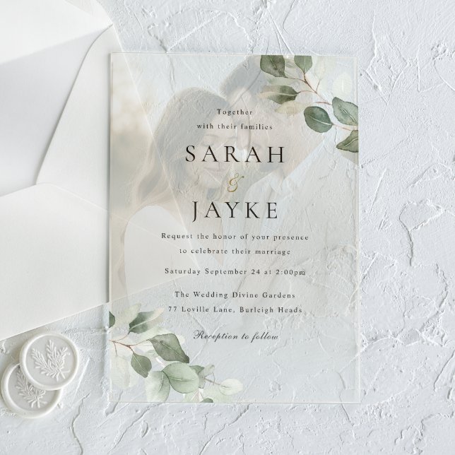 Invitations En Acrylique Simple Moderne Portrait de Mariage à Feuille Verte (Créateur téléchargé)