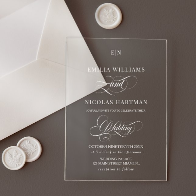 Invitations En Acrylique Simple Monogram Classic Wedding  (Créateur téléchargé)