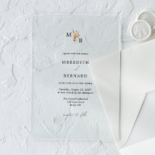 Invitations En Acrylique Simple Monogramme Floral Mariage Coloré
