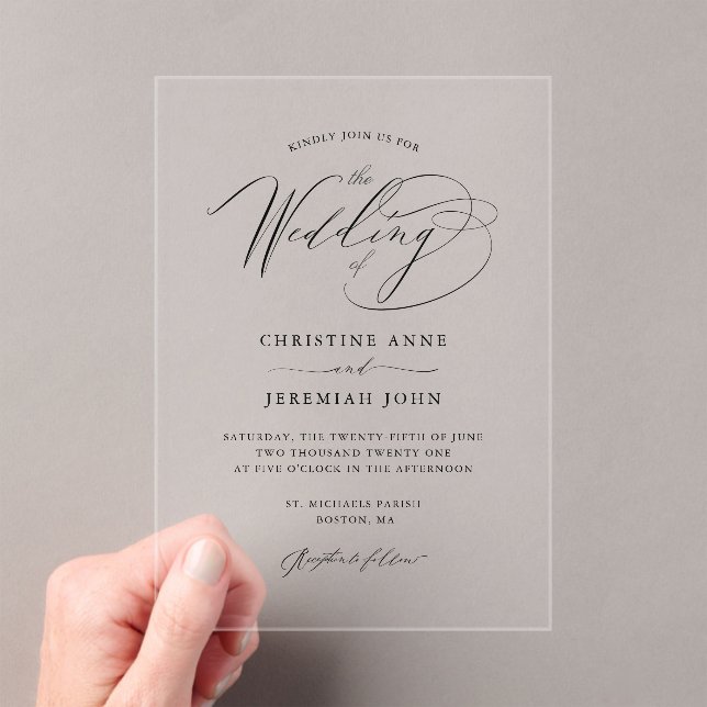 Invitations En Acrylique Simple Noir Moderne Calligraphie Script Mariage (In situ (ordinateur de poche))