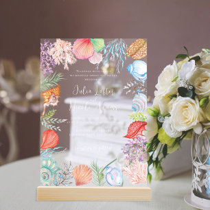 Invitations En Acrylique Simple Océan Bleu Mariage Coquillage de Plage