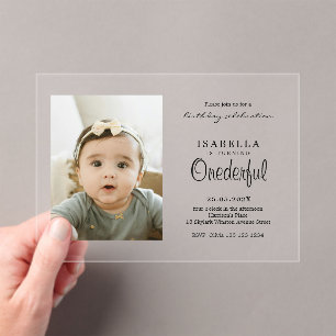 Invitations En Acrylique Simple ONEderful Photo Anniversaire