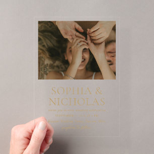 Invitations En Acrylique Simple Or Moderne Photo De Mariage