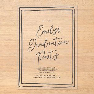 Invitations En Acrylique Simple Photo de fête de remise de diplôme dessinée