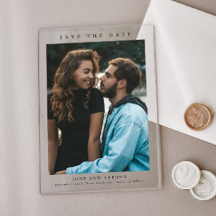 Invitations En Acrylique Simple Photo de mariage Enregistrer la date