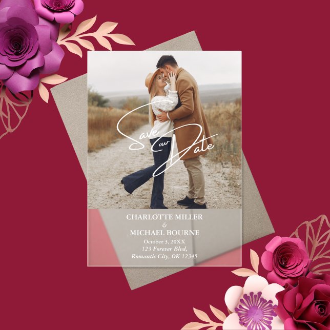 Invitations En Acrylique Simple Photo de Mariage Moderne Enregistrer la Dat (Créateur téléchargé)