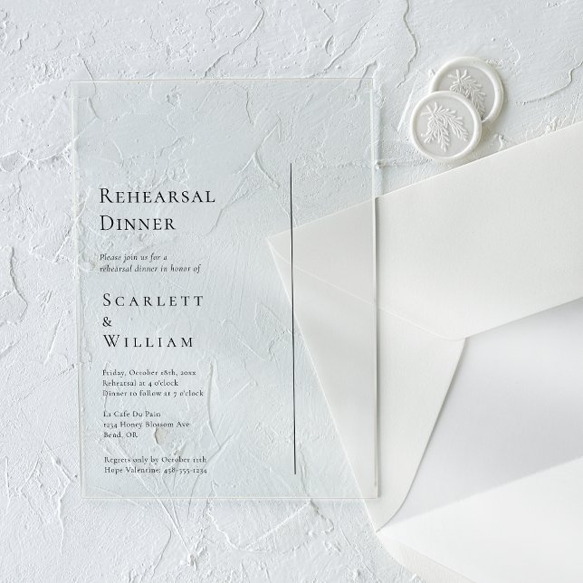 Invitations En Acrylique Simple Réception de Répétition de Mariage Moderne  (Créateur téléchargé)