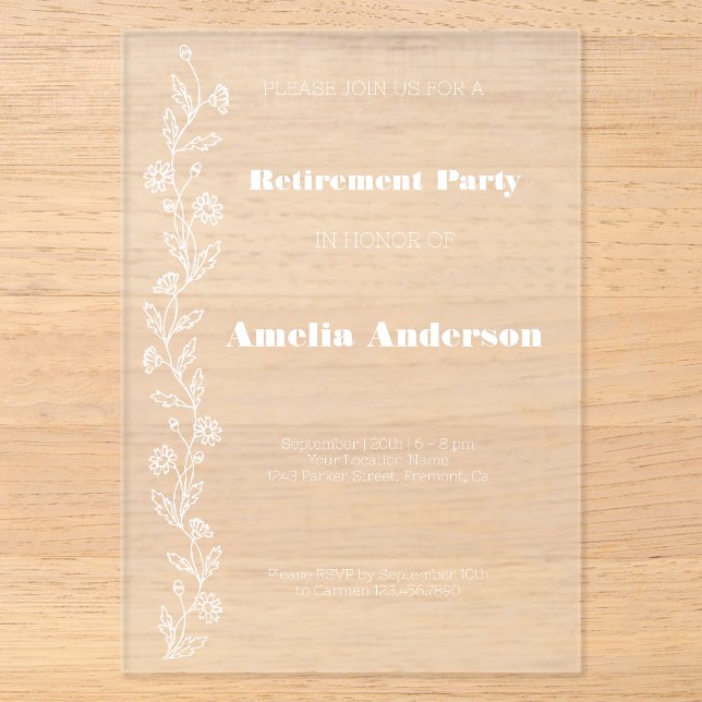 Invitations En Acrylique Simple retraite doodle marguerite blanc (Recto)