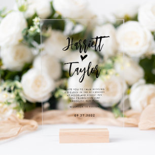 Invitations En Acrylique Simple Romantique Joli Coeur Script Mariage