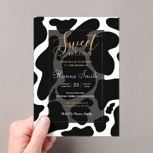 Invitations En Acrylique Simple taches de vache noir et blanc grand Imprimé