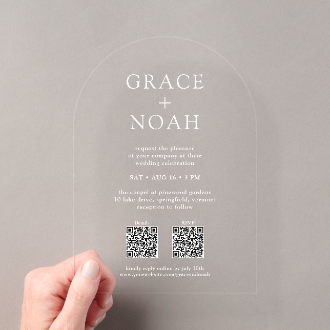 Invitations En Acrylique Simple Typographie Classique QR RSVP Arche de Mari (In situ (ordinateur de poche))