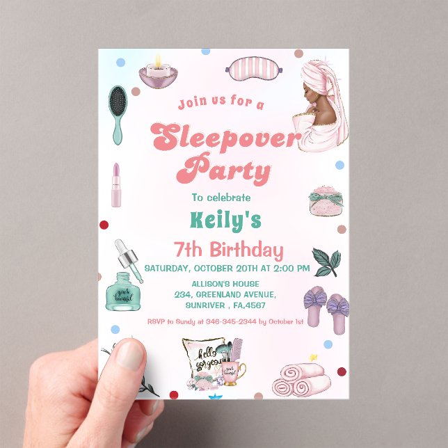 Invitations En Acrylique Sleepover Anniversaire Pamper Party Anniversaire (In situ (ordinateur de poche))