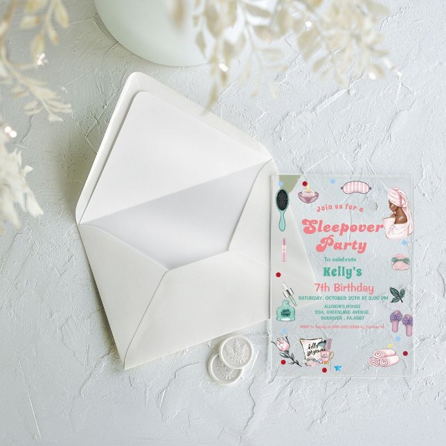 Invitations En Acrylique Sleepover Anniversaire Pamper Party Anniversaire (Créateur téléchargé)