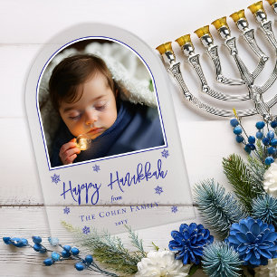 Invitations En Acrylique Snowflakes Arched Photo Happy Hanoukka Greeting