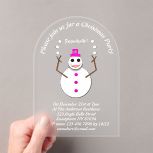 Invitations En Acrylique Snowlady de Noël Jongler boules de neige drôle Per