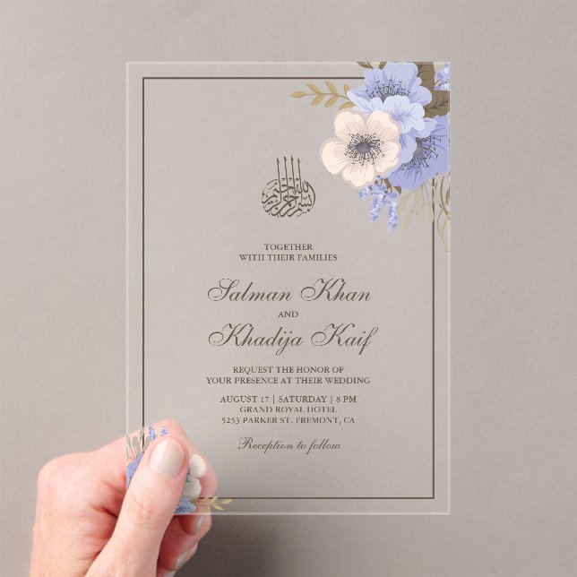 Invitations En Acrylique Soft Lavender Floral Islamic Muslim Wedding (In situ (ordinateur de poche))