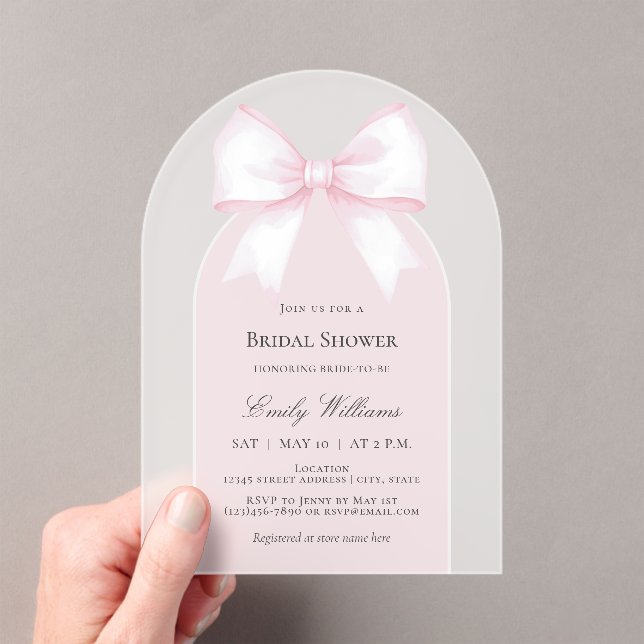 Invitations En Acrylique Soft Pastel Rose Ribbon Bow Fête des mariées (In situ (ordinateur de poche))