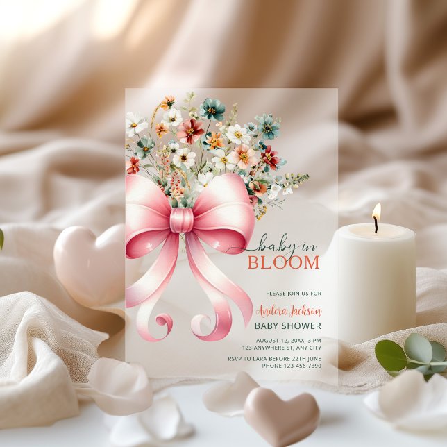 Invitations En Acrylique Soft Pink Floral Bow Baby in Bloom Girl Shower (Créateur téléchargé)