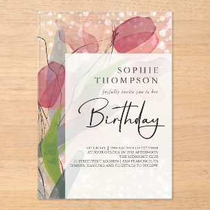 Invitations En Acrylique Soft tulipes élégant anniversaire