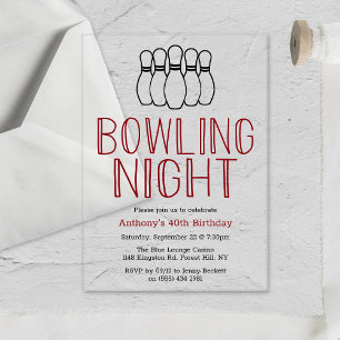 Invitations En Acrylique Soirée Bowling Moderne pour Anniversaire