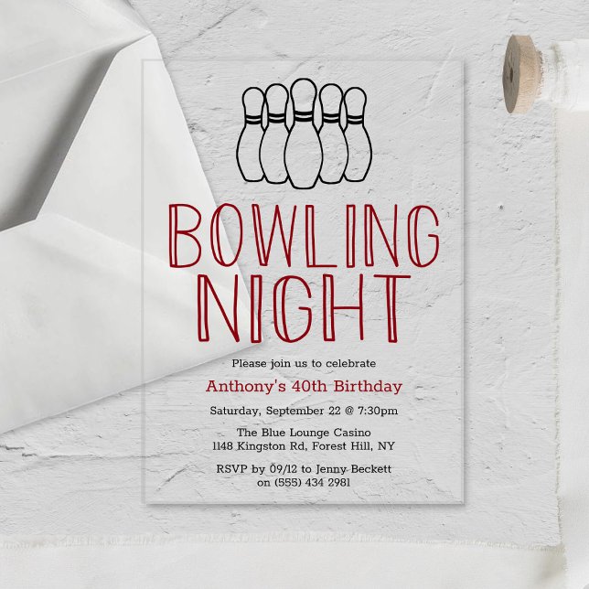Invitations En Acrylique Soirée Bowling Moderne pour Anniversaire (Créateur téléchargé)