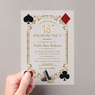 Invitations En Acrylique Soirée de Casino Luxueuse Or Art Déco 18e Annivers