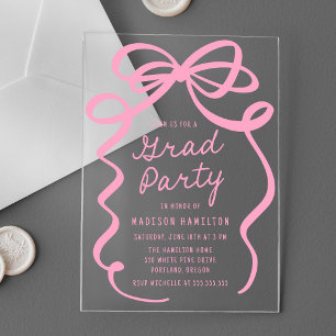 Invitations En Acrylique Soirée de fin d'études moderne Elegant Pink Bow