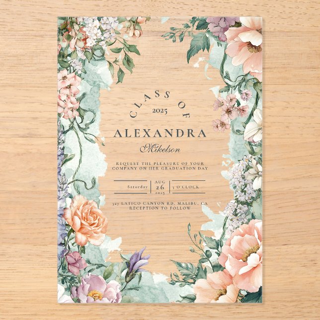 Invitations En Acrylique Soirée de Fleur sauvage de printemps stylish (Recto)