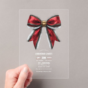 Invitations En Acrylique Soirée de Noël Elegant Rouge Bow