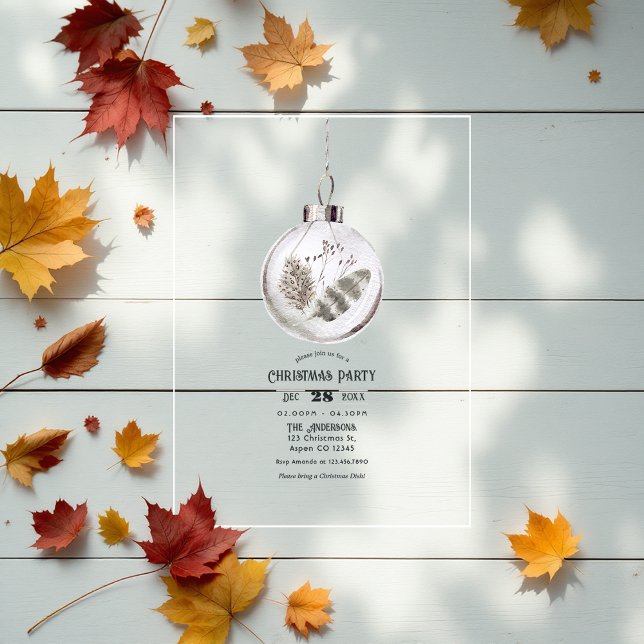 Invitations En Acrylique Soirée de Noël neutre pour Boho (Transparent Boho Neutral Christmas Party Acrylic Invitation)