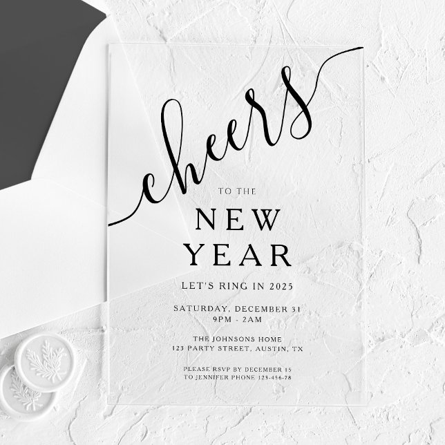 Invitations En Acrylique Soirée du Nouvel An Elegant Script  (Elegant Script New Year's Eve Party Acrylic Invitations)