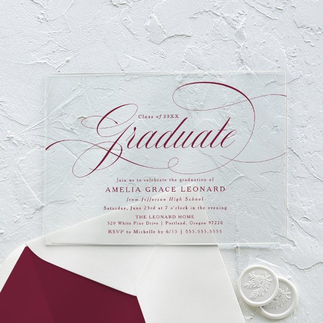 Invitations En Acrylique Soirée élégante de Burgundy Script (Créateur téléchargé)
